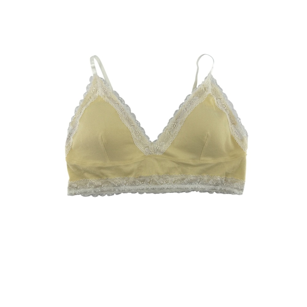BP Nordstrom Yellow Lace Trim Ribbed Bralette XXL BP454019MI Soft Ivory Cloud